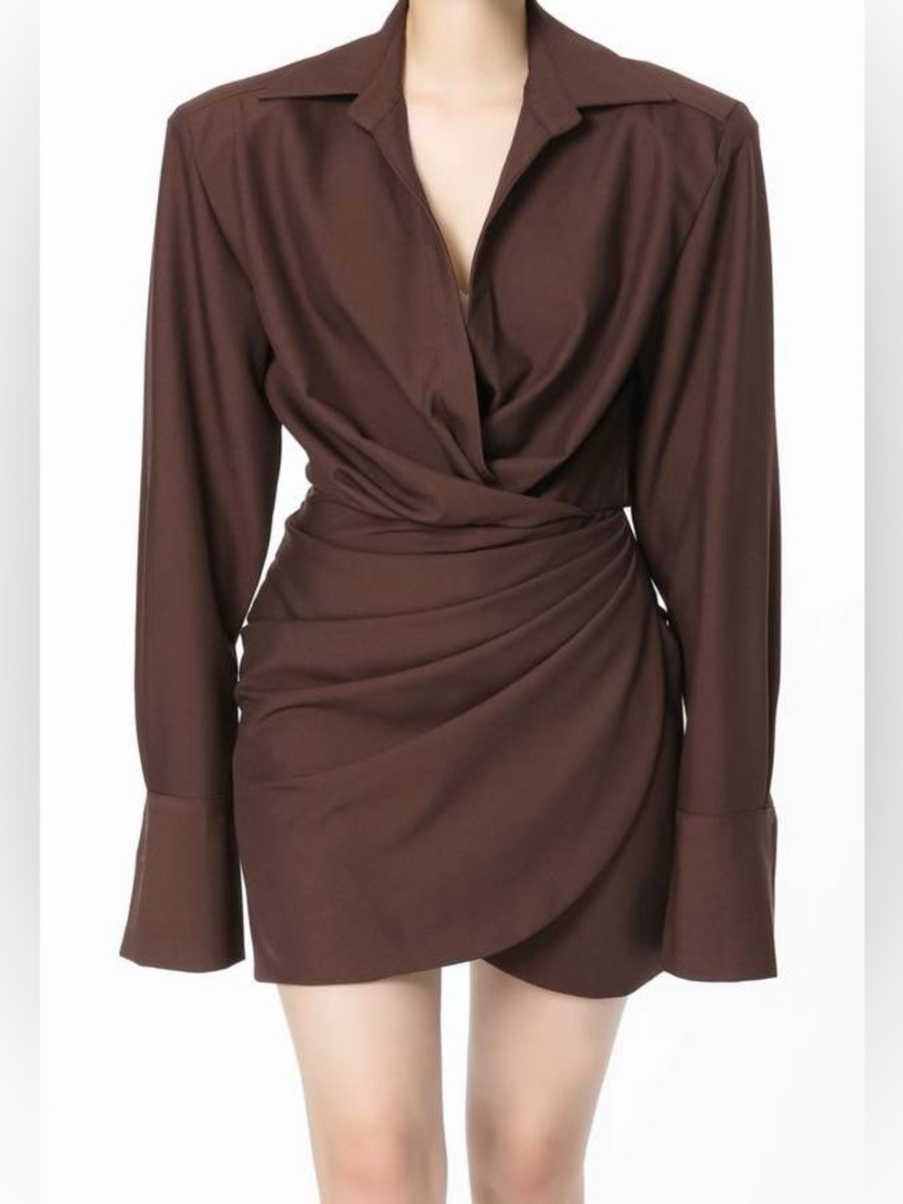 NKC Nicole Kwon Concept gathered draped long sleeve tulip mini brown - M/L nwt